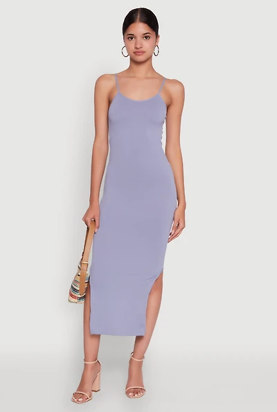 Womens Trendy Ribbed Knit Side Slit Midi Dress,