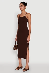 Womens Trendy Ribbed Knit Side Slit Midi Dress,