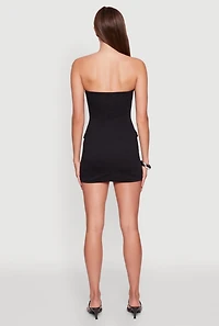 Ribbed Knit Zip Front Cargo Pocket Tube Dress