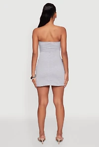 Womens Ribbed Knit Zip Front Cargo Pocket Tube Dress, Grey, Size XL