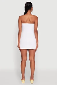 Womens Ribbed Knit Zip Front Cargo Pocket Tube Dress, White, Size L