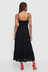 Sleeveless Smocked Waist Ruffle Trim Maxi Dress