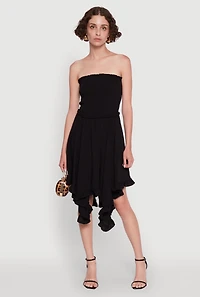 Womens Smocked Handkerchief Hem Tube Dress, Black, Size M