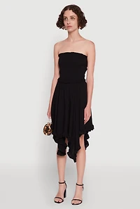 Womens Smocked Handkerchief Hem Tube Dress, M