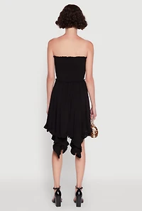 Womens Smocked Handkerchief Hem Tube Dress, Black, Size M