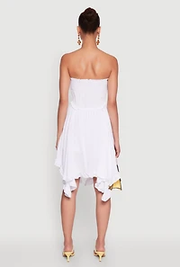 Womens Smocked Handkerchief Hem Tube Dress, White, Size S