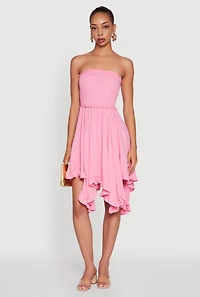 Womens Smocked Handkerchief Hem Tube Dress,