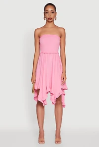 Womens Smocked Handkerchief Hem Tube Dress,