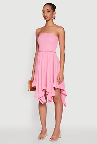 Womens Smocked Handkerchief Hem Tube Dress,