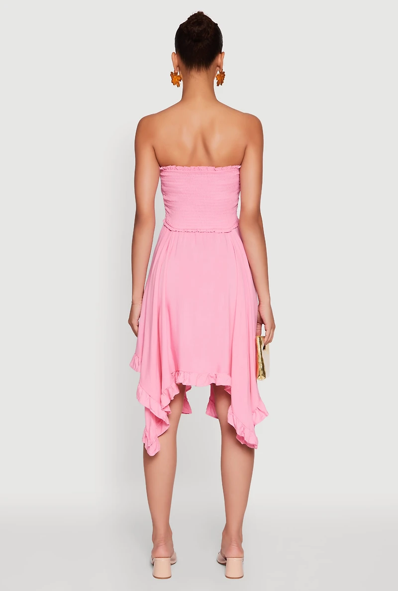 Womens Smocked Handkerchief Hem Tube Dress,