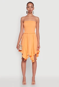 Womens Smocked Handkerchief Hem Tube Dress, L