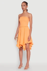 Womens Smocked Handkerchief Hem Tube Dress, L