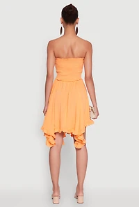 Womens Smocked Handkerchief Hem Tube Dress,