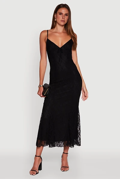 Womens Floral Lace Overlay Mermaid Maxi Dress,