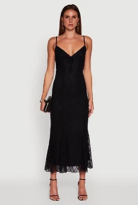 Womens Floral Lace Overlay Mermaid Maxi Dress,