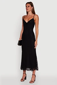 Womens Floral Lace Overlay Mermaid Maxi Dress,