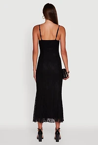 Womens Floral Lace Overlay Mermaid Maxi Dress, Black, Size S