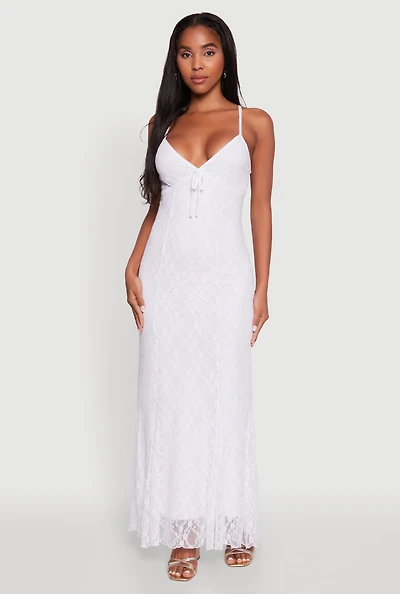 Womens Floral Lace Overlay Mermaid Maxi Dress, White, Size M
