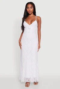Womens Floral Lace Overlay Mermaid Maxi Dress, White, Size M