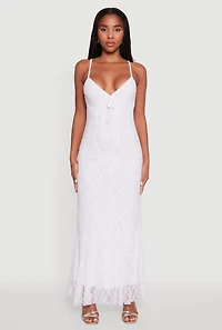 Womens Floral Lace Overlay Mermaid Maxi Dress, White,