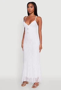 Womens Floral Lace Overlay Mermaid Maxi Dress, White,