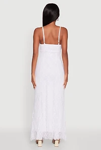 Womens Floral Lace Overlay Mermaid Maxi Dress, White,