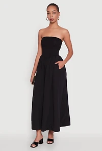 Strapless A-Line Maxi Dress with Pockets