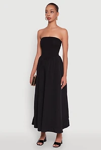 Womens Strapless A-Line Maxi Dress with Pockets,