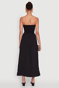 Womens Strapless A-Line Maxi Dress with Pockets,