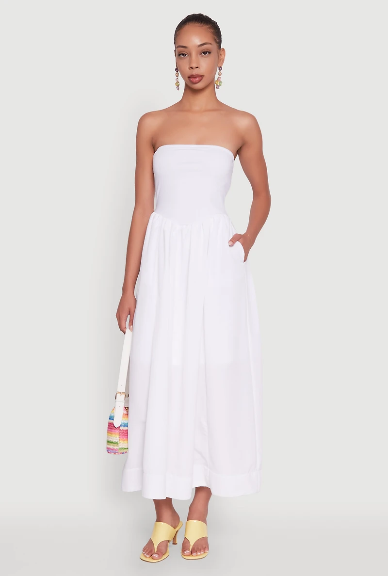 Strapless A-Line Maxi Dress with Pockets