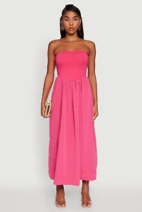 Womens Strapless A-Line Maxi Dress with Pockets, Pink, Size M