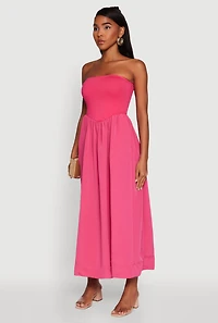 Womens Strapless A-Line Maxi Dress with Pockets, Pink, Size M