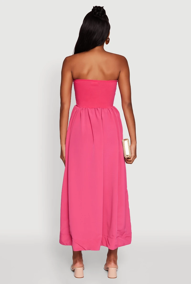 Womens Strapless A-Line Maxi Dress with Pockets, Pink, Size M