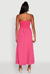 Womens Strapless A-Line Maxi Dress with Pockets, Pink, Size M