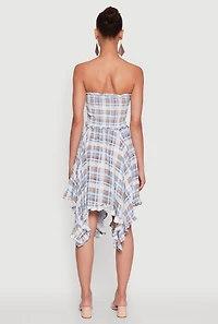 Womens Plaid Smocked Handkerchief Hem Tube Dress, Multi, Size XL