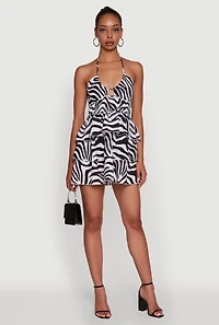 Womens Zebra Print Tiered Peplum Dress, Multi, Size M