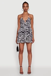 Womens Zebra Print Tiered Peplum Dress, Multi, Size M