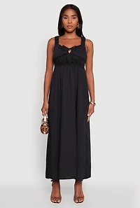 Poplin Sleeveless Scoop Neck Tie Front Maxi Dress