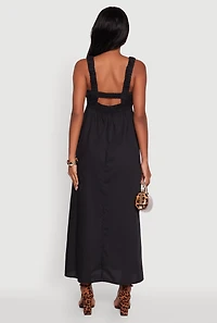 Womens Poplin Sleeveless Scoop Neck Tie Front Maxi Dress, Black, Size XL