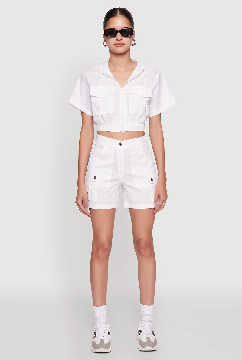 Cropped Zip Front Hooded Top