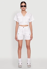 Womens Trendy High Waisted Cargo Shorts, White, Size L