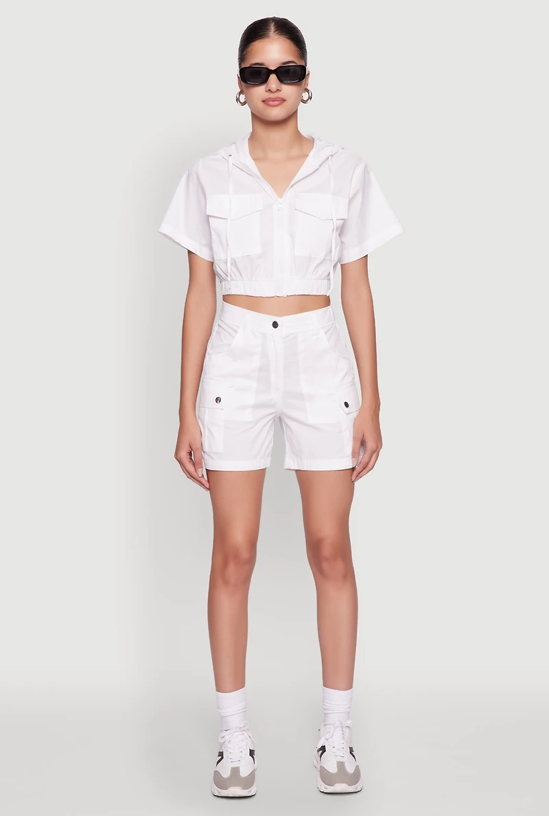 Womens Trendy High Waisted Cargo Shorts, White, Size XL