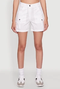 Womens Trendy High Waisted Cargo Shorts, White, Size XL