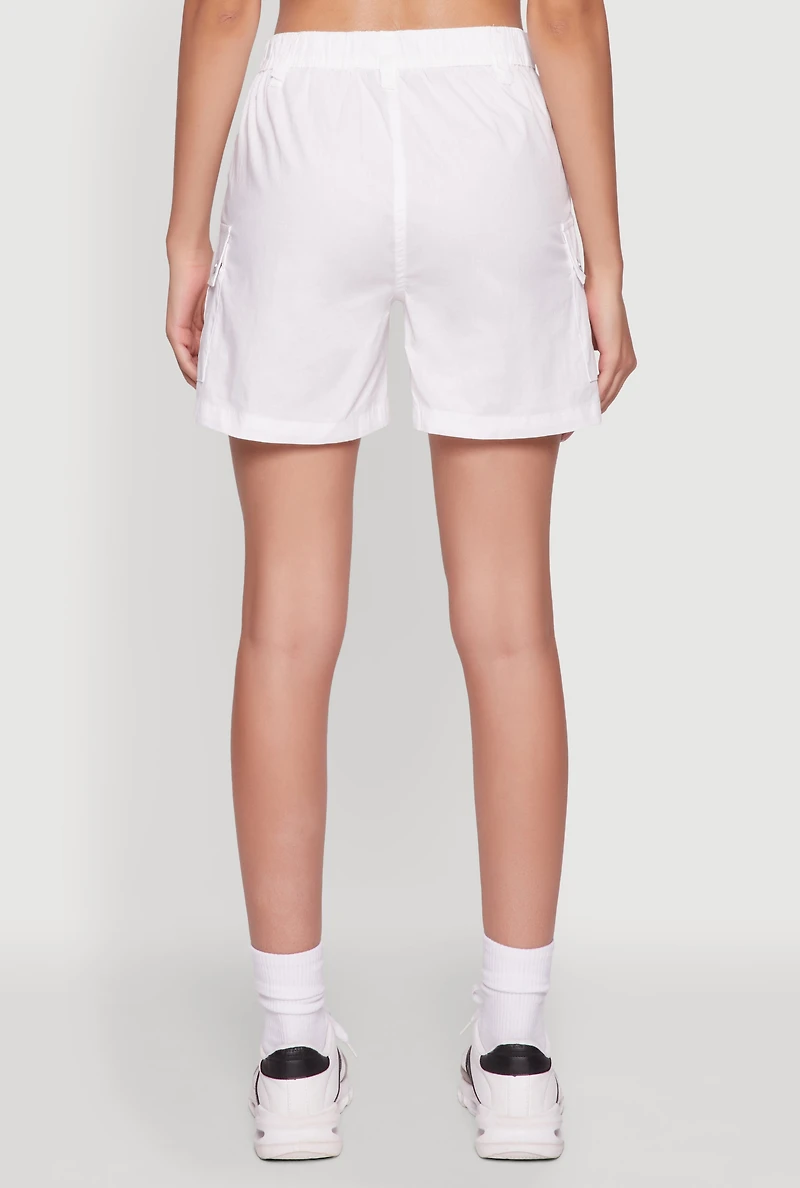 Womens Trendy High Waisted Cargo Shorts, White, Size XL