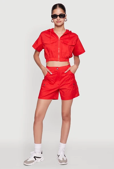 Womens Trendy High Waisted Cargo Shorts,