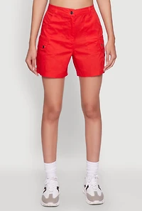 Womens Trendy High Waisted Cargo Shorts, Red, Size M