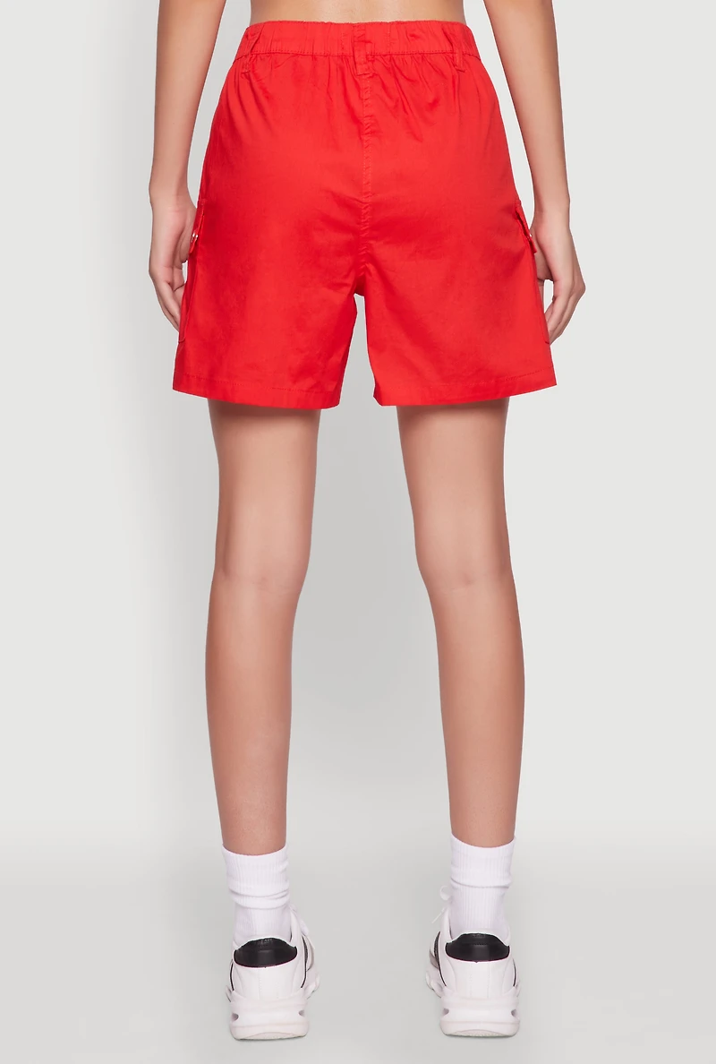 Womens Trendy High Waisted Cargo Shorts, Red, Size M
