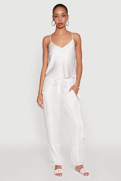 Womens Zip Pocket Drawstring Waist Utility Joggers,