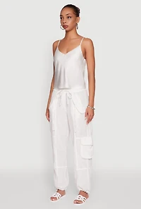Womens Zip Pocket Drawstring Waist Utility Joggers, XL