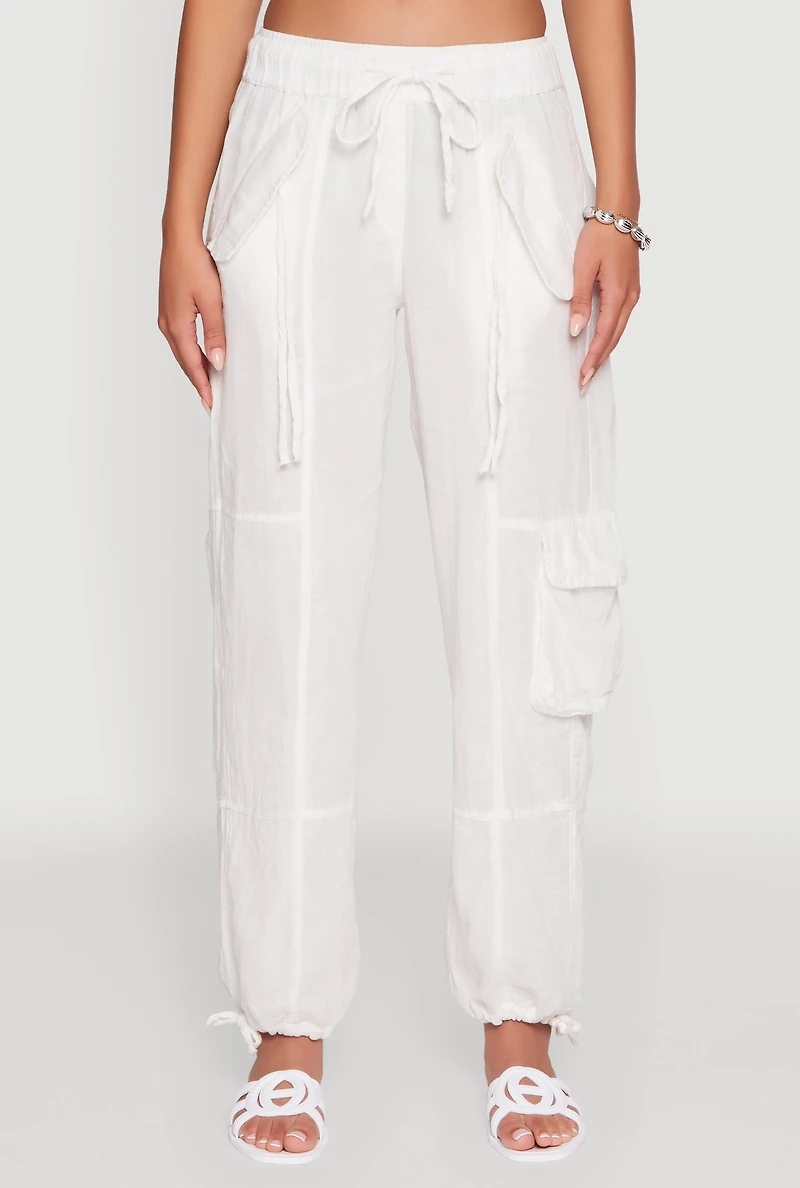 Womens Zip Pocket Drawstring Waist Utility Joggers, XL